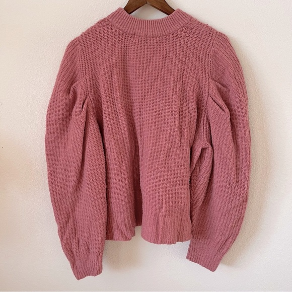 Free People Balloon Sleeve Textured Berry Pink Sweater - Picture 5 of 5